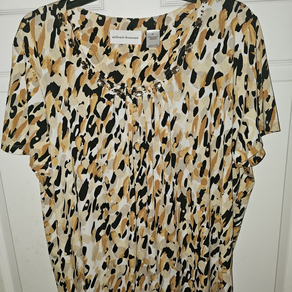 Alfred Dunner xl Women's Leopard Print Blouse - Black, Tan, Cream